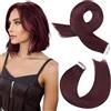 Moresoo Extension Capelli Veri Biadesivo Vino Rosso Intenso Remy Umani Lisci Extension Biadesive Capelli Veri Rosso Corti 25 cm #99J 20 Pezzi 30g