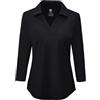 MoFiz Polo da Donna a 3/4 Maniche Cotone UPF50+ Golf Camicia Lavoro Sportiva Top Nero XL