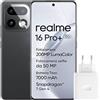realme 16 Pro+ 5G Smartphone, 12+512GB, Fotocamera 200MP OIS, Obiettivo Ritratto 50MP, Batteria 7000mAh, Display Curvo 6,8 144Hz, Ricarica 80W, Funzioni AI, Dual SIM, Grigio(con Adattatore)