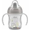 Chicco Training Cup, in Plastica Un Bicchiere Antigoccia Bambini, Una Tazza per Imparare a Bere, Beccuccio Ergonomico Semi-Soft, Valvola e Manici Rimovibili, 6 Mesi+, Senza BPA, Grigio