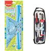 MAPED - Kit di tracciatura 4 pezzi con righello 30 cm, Rapportatore 180°/12 cm, Squadra 60°/21 cm, Squadra 45°/21 cm + Compasso 5 pezzi Stop System, colori blu o verde
