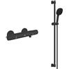 GROHE Precision Trend Miscelatore termostatico per doccia con set doccia Vitalio Comfort 110 (risparmio idrico, doccetta quadrata da 11 cm, 2 getti, flessibile 1,75 m, asta da 90 cm), nero opaco