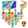 Adeokay Birilli Bowling Set Giochi da Esterno Bambini 2-9 Anni, Regalo Giocattoli Montessori da Giardino