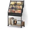 Bikoney Supporto per Dischi in Vinile fino a 200 Album - Supporto a 3 Livelli con Ripiani Espositivi, Organizer Mobile per LP, Libri, Riviste, Sistema di Conservazione per Collezioni di Vinili Più Grande