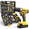 Sundpey Cassetta Attrezzi Completa 170 Pezzi con Trapano Avvitatore a Batteria 21V, Set Attrezzi da Lavoro con Utensili Manuali, Batteria 2.0Ah e Caricabatterie per Fai da te e Lavori di Bricolage