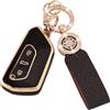 Koaudb Copertura Chiave per VW Volkswagen Golf 8 ID.3 ID.4 Seat Leon Tarraco Ateca Formentor Leon 3 Pulsanti Morbido TPU Portachiavi Custodia con Portachiavi in Pelle Nero Oro (C-BP-Vlw-3D)