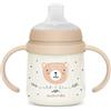 Suavinex, Vaso Aprendizaje Bebé, Taza Antiderrame, Biberón con Asas que Brilla en la Oscuridad, con Boquilla de Silicona y Válvula Anticólico, Ideal para Usar por la Noche, +6 Meses, Wild&Free Beige