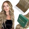 Easyouth Extension Adesive Capelli Veri 60cm Ombre Marrone Extensions Biadesive Capelli Veri Marrone Medio Balayage Biondo Platino Extension Adesivo Remy Lunghi #6/60/6 50g 20pz