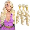 AiPliantfis Loose Wave Bundles Human Hair Capelli Veri Tessitura Human Hair Extensions Capelli Umani #613 Blonde 50g/PC 150G Double Weft for Women 3 Bundles 14 16 18 Pollici