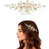 ZWWOGE Ornamento Capillare a Foglie, Ornamento per Capelli da Sposa per Matrimonio Fiori e Foglie con Cristallo Pettine per Capelli in Oro Pettine da Sposa Elegante ArtigianaleFermacapelli per Signore