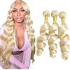 AiPliantfis Loose Wave Bundles Human Hair Capelli Veri Tessitura Human Hair Extensions Capelli Umani #613 Blonde 50g/PC 150G Double Weft for Women 3 Bundles 12 14 16 Pollici