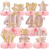 Voxisroma 9 decorazioni per 40° compleanno, decorazione per 40° compleanno, donne, oro rosa, a nido d'ape, centrotavola per compleanno, 40° compleanno, decorazione per le donne, per il compleanno