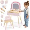 mamabrum Toeletta In Legno Per Bambini Con Specchio LED, Luce Regolabile, Sgabello E Accessori - Arredo Educativo E Creativo Ideale Per La Cameretta E Il Gioco Di Ruolo