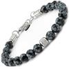 10:10 Bracciale Uomo Pietre Naturali Ossidiana SnowFlake 8 MM, Colore Nero - Regolabile, Resistente e Comodo - Made In Italy (Ossidiana Snow)
