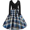 TYQQU Donna Abito Elegante con Stampa a Pois Vintage Abito a Maniche Lunghe a Trapezio con Scollo a V Plaid Rosso XL