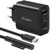 King Ma Caricabatterie rapido GaN da 65 W per Microsoft Surface, ultracompatto con doppia porta (USB-C e USB-A), compatibile con Surface Pro 3-11/X, Book, Go, Surface Laptop Studio