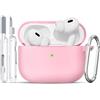 TNSNK for AirPods Pro 2nd/1st Case, Silicone Shockproof Protection Case with Clean Kit & Keychain, Support Wireless Charging - Pink