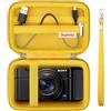 Supmay Cassa da trasporto per Sony RX100 VII/ RX100 VI/ RX100 V/ RX100 IV/ RX100 III Premium Compact Camera, Borsa da viaggio con portafoglio con tasca in rete a cerniera per cavo di ricarica, Giallo