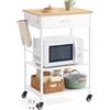 VASAGLE Isola da Cucina Mobile con Ruote, Carrello da Cucina, 45 x 60 x 90 cm, Cassetto, 2 Ganci, per Sala da Pranzo, Rovere Beige e Bianco Opaco KKI007Y01