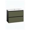 Baikal Mobile da bagno Vita. Mobile montato. Larghezza 60 cm verde muschio. Chiusura ammortizzata. 2 cassetti sospesi con lavabo in ceramica. Armadio da bagno.