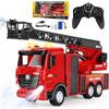 Joellfuner Camion Pompieri Giocattolo, 1:18 15 Canali Camion Pompieri Telecomandato, Giochi Vigili del Fuoco Radiocomandato Grande con Luci, Scala Retrattile e Pompa Spruzzatrice d'acqua per Bambini