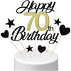 Conruich Decorazione per Torta di Compleanno 70 anni Uomo Donna, Cake Topper Happy 70th Birthday Oro Nero, Torta Torta Stella Cuore Nero per Decorazione Festa 70 anni Compleanno Donna Uomo