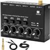 Aicharynic Mixer audio a 4 canali, mixer attivo, console di mixaggio con cavo di commutazione da 3,5mm a 6,35mm, mixer audio stereo con regolazione del volume, console di mixaggio compatta per microfoni