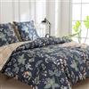 TTCM Set Copripiumino Letto 150, Copripiumino 220 x 240 cm, Include 1 Fodera Ultrafine con Stampa Floreale, Copripiumino 220x240 cm + 2 Fodere per Cuscino 65x65 cm, con Cerniera, Blu
