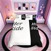 Loussiesd Her Side His Side Set di biancheria da letto, misura matrimoniale, Bianco / Nero, per coppie, copripiumino per donne, amanti, microfibra, set di copriletto, morbido, traspirante, decorazione