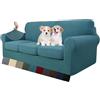 MAXIJIN Copridivano elasticizzato a 3 Posti con 3 Copricuscini, Copridivano antiscivolo a tre posti con Copricuscino Separato per animali domestici, cani (3 Posto, Blu Pavone)