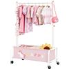 GRANNY SAYS Appendiabiti Bambini, Scaffale per Vestiti per Bambini con Ripiano di Stoccaggio, Scaffale per Vestiti per Bambini Autoportante per la Stanza dei Bambini della Scuola Materna, Rosa