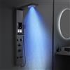 KINKIBOS Pannello doccia con rubinetto e ripiano, nero opaco, 5 funzioni, colonna doccia a LED, pioggia e nebbia, 4 getti massaggianti regolabili, doccetta e beccuccio a cascata, acciaio inox