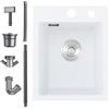 Bokaiya Lavandino Cucina Bianco in Granito 40 x 45cm, Lavello Cucina 1 Vasca con Colino Cestello, Lavabo Cucina per Armadio da Cucina da 45cm, con Sifone Classico e troppopieno