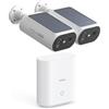 aosu 2K Telecamera Wi-Fi Esterno Senza Fili, aosuBase + 2 Cam, Built-in Pannello Solare con 2.4G/5Ghz WiFi, Visione Notturna a Colori, 32GB Stortage Locale