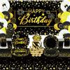 Obussgar Black Gold Decorazioni per feste di compleanno - Accessori per feste in nero e oro, tra cui striscioni, piatti, decorazioni per torte, bicchieri, tovaglioli, palloncini, tovaglie, per 20