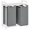 VASAGLE Cesto Portabiancheria, Porta Biancheria, 2 Sacchi in Tessuto Rimovibili, Piano d'Appoggio, Metallo, 2 x 46 L, 73 x 33 x 72 cm, Grigio Ardesia e Bianco Opaco BLH201W11