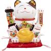 lachineuse - Statuetta Gatto Maneki Neko - Simbolo Fortuna e Ricchezza - Braccio mobile - Portafortuna tradizionale giapponese - 17 x 17 x 12 cm - Porcellana e plastica, multicolore - Batterie LR03