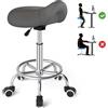 YEEZEE Sgabello da sella ergonomico - comoda sedia da sella con un ampio cuscino da sella, girevole e regolabile con ruote e pedale ad anello per medicine, massaggi, salone, ufficio e casa (grigio)