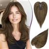 RUWISS Topper Capelli Veri Donna - Hair Topper Donna Capelli Veri Umani con Clip Toupet Capelli Senza Frangia, Castano con Riflessi Biondi