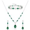 EVER FAITH Set di gioielli con zirconi cubici per sposa, damigella d'onore, scintillanti ed eleganti ciondoli a goccia, collana pendente, orecchini e bracciale, set da donna, colore verde e argento