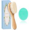 MolYuan Set di 2 spazzole per capelli per bambini, con setole di capra e tappo per culla (2 unità (Verde Spazzolino in silicone + spazzolino))