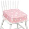 omedecal Rialzo Sedia per Bambini, Seggiolino da Tavolo per Bambini Lavabile Cartoon Cuscino con 2 Regolabile Cinghie & Base Antiscivolo 36 x 32 x 10 cm - Cuore