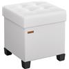 SONGMICS Pouf Contenitore, Cassapanca con Gambe, 38 x 38 x 40 cm, Sgabello Poggiapiedi, 37 L, Rivestimento PVC, per Camera da Letto Soggiorno, Bianco Nuvola LSF0512W02