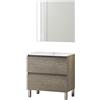 Baikal Set mobile da bagno con lavabo e specchio, con gambe, in varie finiture, melammina 16. Porta + cassetto 80 cm Nebraska