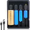 Vaileal 18650 Caricabatterie: 4 batterie universali con display LED, caricabatterie 18650, 18650, 18650, caricatore universale USB, per batterie 18650, 18350, 21700, 16340, 26650, AA AAA C, 3,7 V,