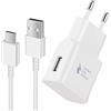 Powersky Caricabatterie USB per Samsung Phone + Cavo USB C 1,5m Compatibile con S23 S22 S21 S20 S10e S9 S8 Edge/Plus/Active, A57 A56 A55 A37 A36 A35 A26 A25 A17 A16, Tab A11, A10 Carica batterie cellulare