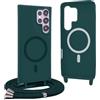 YFSYLL Magnetica Cover per Samsung Galaxy S23 Ultra con Cordino,Compatibile con MagSafe,Silicone Case con Regolabile Cordino da Collo Nylon Catena Collana Tracolla - Verde