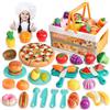 kramow Cibo Giocattolo per Bambini, Frutta da Tagliare Giocattolo, Frutta e Verdura Giocattolo, Cestino a Mano Pieghevole, Cucina Giocattolo Giochi Regalo per Ragazzo Ragazza dai 3+ Anni