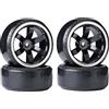 KINGCOO RC Drift - Set di 4 ruote in plastica dura per auto da corsa HSP Tamiya HPI Kyosho 1/10 pezzi di ricambio per auto da corsa alla deriva (nero/argento)