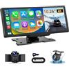 ELECROW 10.26 Wireless CarPlay Screen for Car: 4K Dash Cam & 1080P Backup Camera, Portable Touchscreen Car Stereo for Apple Carplay & Android Auto, GPS Navigation, Mirror Link, BT, FM, Voice Control